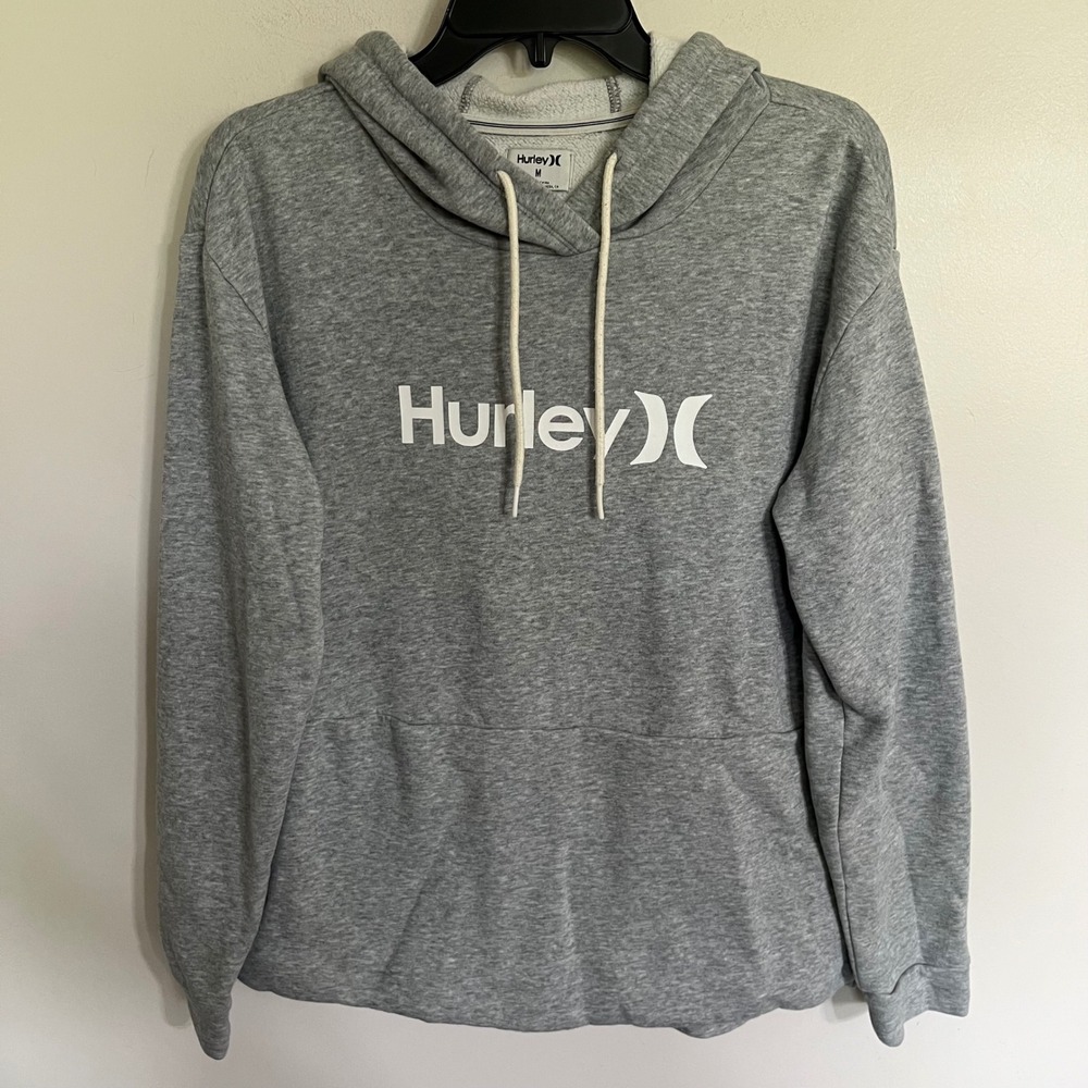 Hurley Mens Heather Gray Fleece Hoodie Logo Sweatshirt AJ3609 Medium